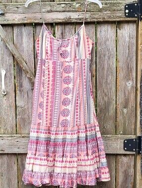 Spaghetti-Strap Pink Paisley Print Sundress DKNY Jeans 10